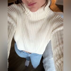 Zara Cream Ribbed Turtleneck Sweater